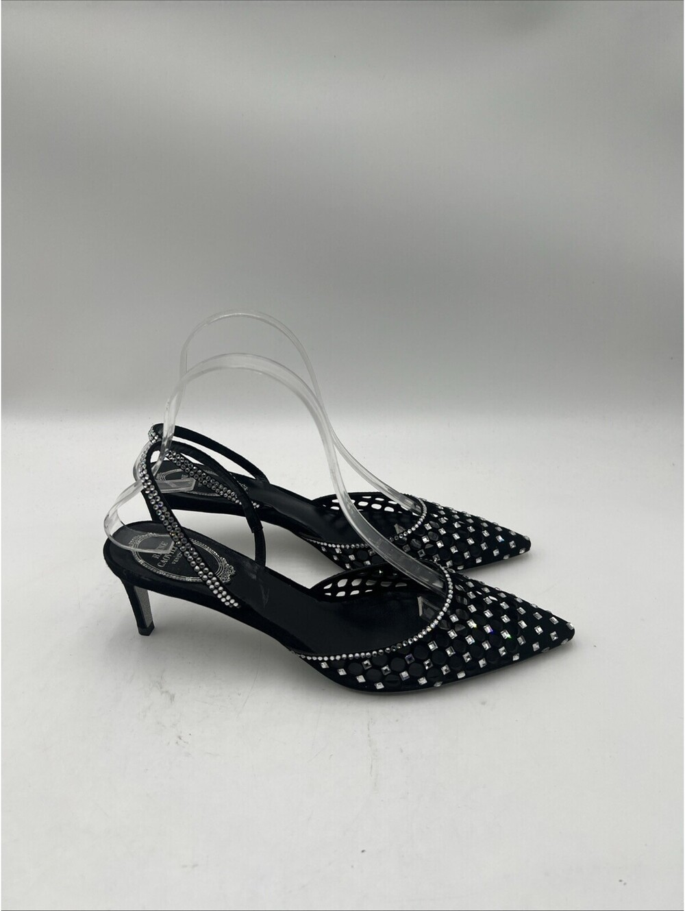 Rene Caovilla Women’s Carrie Crystal Embellished Slingback Pumps Black Size 37.5